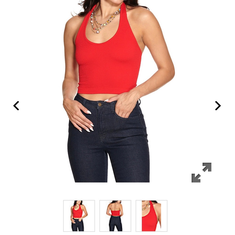 red seamless smocking halter tank top